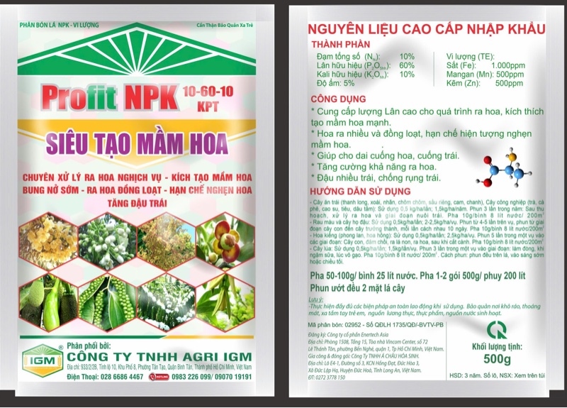 Profit NPK 10-60-10 (SIÊU TẠO MẦM HOA): 500gr - Ảnh 2